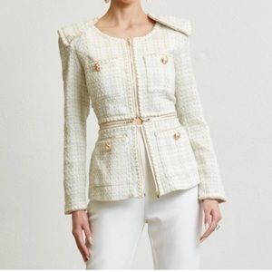 Sale!!! Cristina Ivory Gold Tweed Blazer With Gold Details